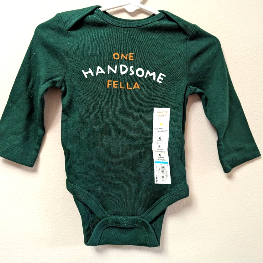 Jumping beans long sleeve baby onesie one handsome fella nwt BOGO 2 free baby